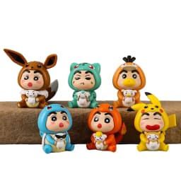 6pcs/set Crayon Shin-chan COS Pokemon Psyduck Pikachu Eevee Charmander Bulbasaur Squirtle Anime Figure Cute Doll Model Toys