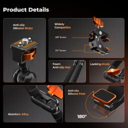 K&F CONCEPT Magic Arm Clamp Kit 22" Overhead Desk Camera Mount Long Articulating Friction Boom Arm for LED Light Action Camera
