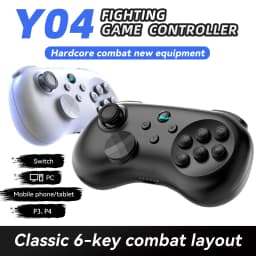 Y04 Game Controller 6-key Fighting Game Controller with Adjustable Height Hall Joystick Supporting PC/IOS/Switch/Android