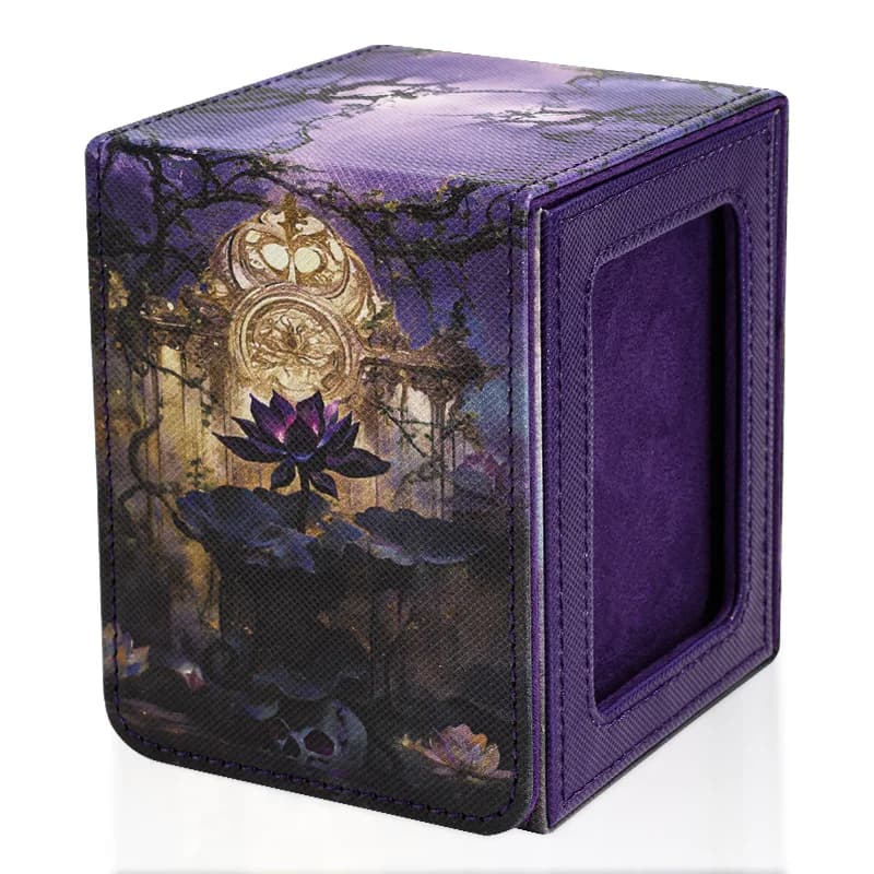 Card Deck Box for Pattern Print Cards with Display Window, Hold 100+ Double-Sleeved Cards, PU Leather Card Box Fits TCG Cards