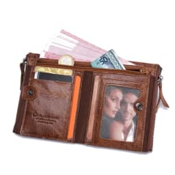 CONTACT'S HOT Genuine Crazy Horse Cowhide Leather Men Wallet Short Coin Purse Small Vintage Wallets Brand High Quality Designer