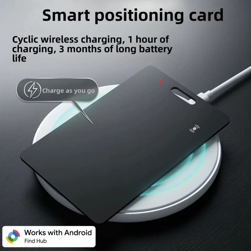 Android Smart Tracker Card Waterproof– Rechargeable Air Tag for Google Find My Device (Not for IOS/Huawei), Wireless Charging
