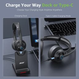 Acer HB02 Wireless Headset with Mic for Work 2.4G Bluetooth 5.3 Dual Mode Headphones USB Dongle for PC Headset for Call Center