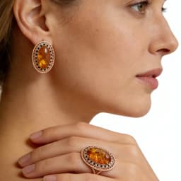 Kinel Hot Oval Amber Ring Earrings Necklace for Women Fashion 585 Rose Gold Color Natural Zircon Accessories Vintage Jewelry Set