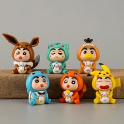 6Pcs/Set Q Version Anime Crayon Shin-chan Figure Shin-chan COS Pokémon Pikachu Action Figure Room Decorations PVC Collection Toy
