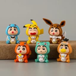 6Pcs/Set Q Version Anime Crayon Shin-chan Figure Shin-chan COS Pokémon Pikachu Action Figure Room Decorations PVC Collection Toy
