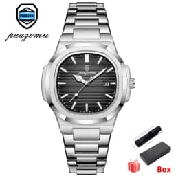 PAAZOMU Luxury Brand Men's Quartz Wristwatch Stainless Steel Waterproof Luminous Date Man Clock Square Business Watches For Men