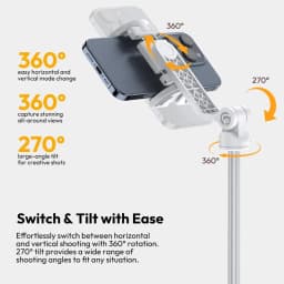 Ulanzi TT88 Overhead Selfie Stick 1.44M with MagSafe Clamp Photograph Tripod for Phone Livestreaming Vlog with Remote Control Double Cold Shoe Remote Controller Light Desktop Shoot Mantis Bracket