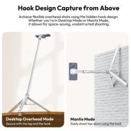 Ulanzi TT88 Overhead Selfie Stick 1.44M with MagSafe Clamp Photograph Tripod for Phone Livestreaming Vlog with Remote Control Double Cold Shoe Remote Controller Light Desktop Shoot Mantis Bracket