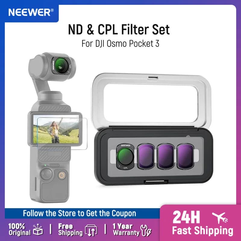 NEEWER ND & CPL Filter Set ND16 + ND64 + ND256 + Circular Polarizing Action Camera Lens Filter Accessories for DJI Osmo Pocket 3