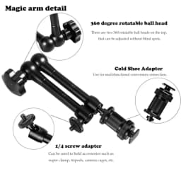 Metal Magic Arm 11 Inch Articulating With Super Clamp for Various Action Camera DSLR LCD Monitor LED Lights Cell Phone Accessery