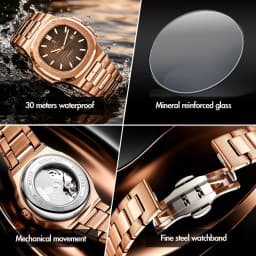 Luxury AIMANA Mens Automatic Watch Stainless Steel Strap Waterproof Luminous Date Calendar Rose Gold Nautilus Style Business Cas