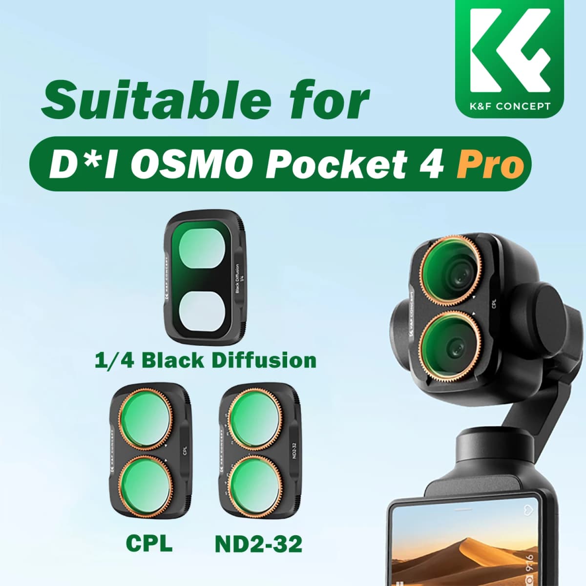 K&F Concept ND Filter for DJI OSMO Pocket 4 Pro ND2-32 ND32-512 CPL Filter 1/4 Black Mist Filter OSMO 4P Action Camera Filter