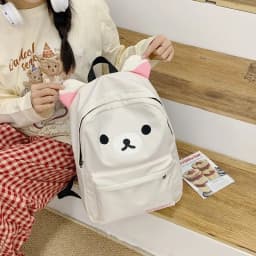 New Cartoon Rilakkumas Backpack Korilakkuma Embroidery Waterproof Nylon Backbag Large Capacity Girls Boys Student School Bag