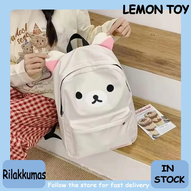 New Cartoon Rilakkumas Backpack Korilakkuma Embroidery Waterproof Nylon Backbag Large Capacity Girls Boys Student School Bag