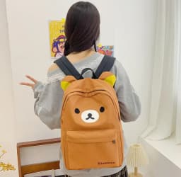 New Cartoon Rilakkumas Backpack Korilakkuma Embroidery Waterproof Nylon Backbag Large Capacity Girls Boys Student School Bag