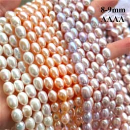 4A Grade Freshwater Rice Pearls 8-9mm Natural White Pink Purple Loose Beads Jewelry Making Supplies for Women DIY Necklace Brace