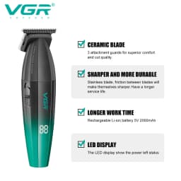 VGR V-906 Hair Salon Home Hair Trimmer Gradient Metal Body Hair Clipper Hair Carving LED Intelligent Digital Display Electric Pu
