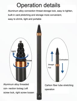 3m carbon fiber telescopic extension pole for 360Insta X54Gopro11/10 DJI Action5 For microphone recording and interview pole