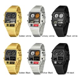 SANDA Electronic Watch Men Square Steel Band Digital Wristwatch Temperature Measurement Stopwatch Timing Multifunctional Watch