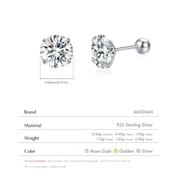 MODIAN Multicolor 925 Sterling Silver Elegant Beads Screw Earrings Classic Round CZ Stud Earrings For Women Jewelry 2.5MM-8MM