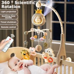 Baby Crib Mobile with Projector and Night Light, Remote Control Musical Rotating Toy with Soothing Lullabies for Newborns