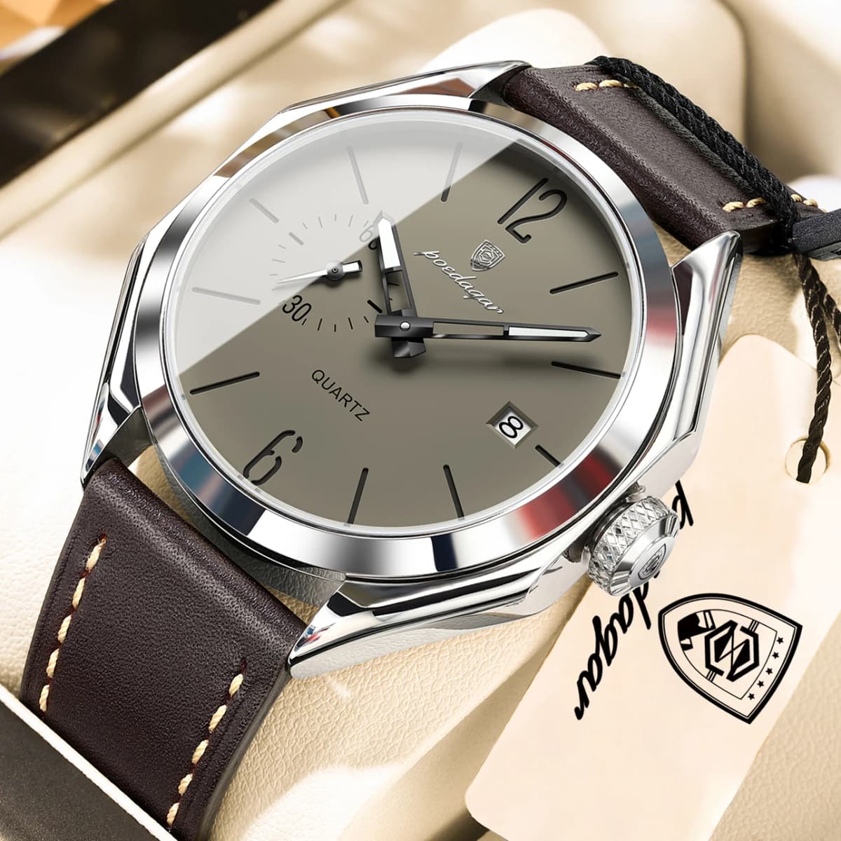 POEDAGAR Top Brand Male Wristwatch Leather Quartz Business Casual Men Watch Waterproof Luminous Date Fashion Men's Watches Reloj