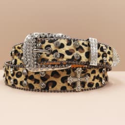 Leopard print Rhinestone Leather Belt for Men Women Large Size Belt Western Jeans Shiny Rivet Hip-hop Punk Rock Y2K Style