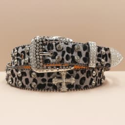 Leopard print Rhinestone Leather Belt for Men Women Large Size Belt Western Jeans Shiny Rivet Hip-hop Punk Rock Y2K Style