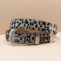 Leopard print Rhinestone Leather Belt for Men Women Large Size Belt Western Jeans Shiny Rivet Hip-hop Punk Rock Y2K Style