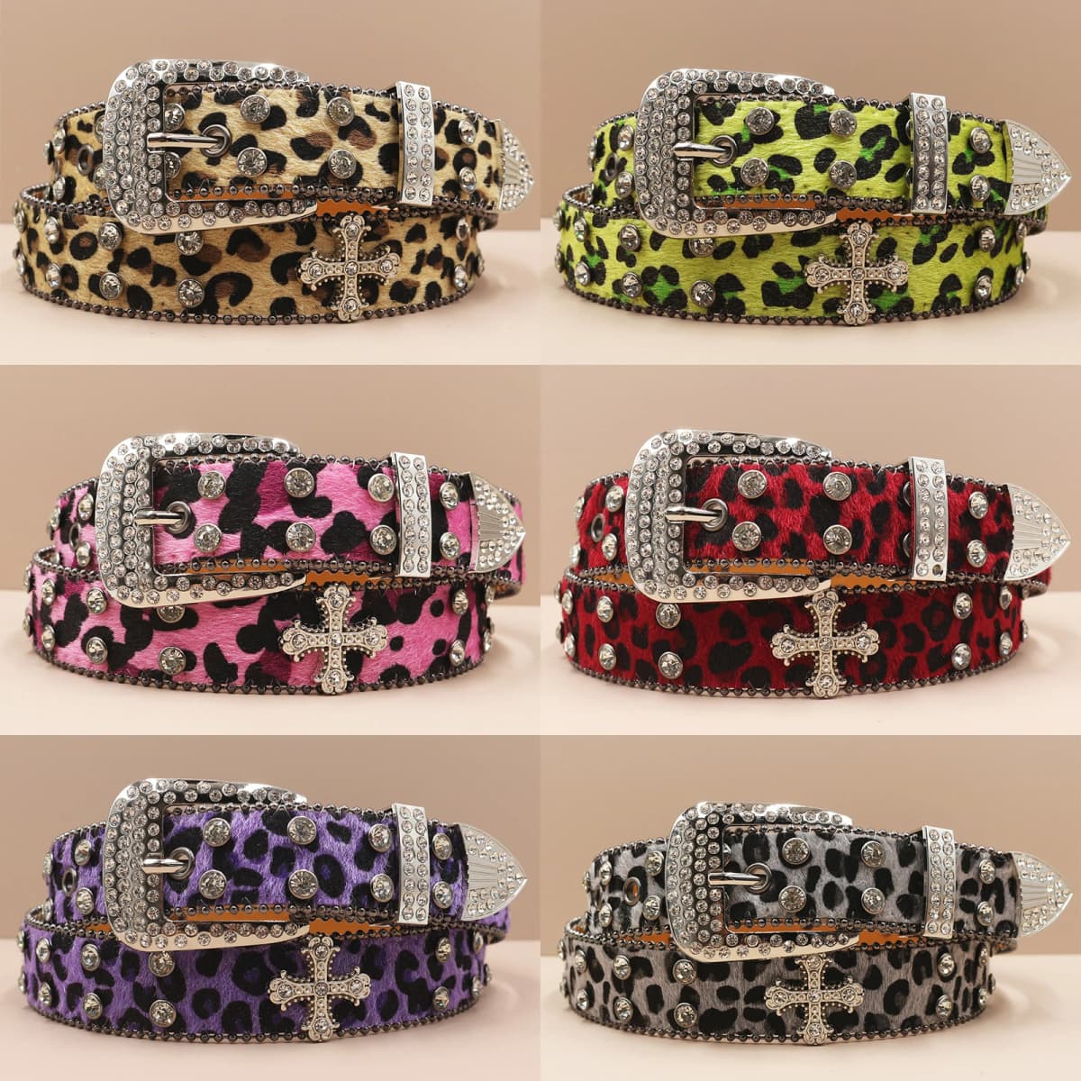 Leopard print Rhinestone Leather Belt for Men Women Large Size Belt Western Jeans Shiny Rivet Hip-hop Punk Rock Y2K Style