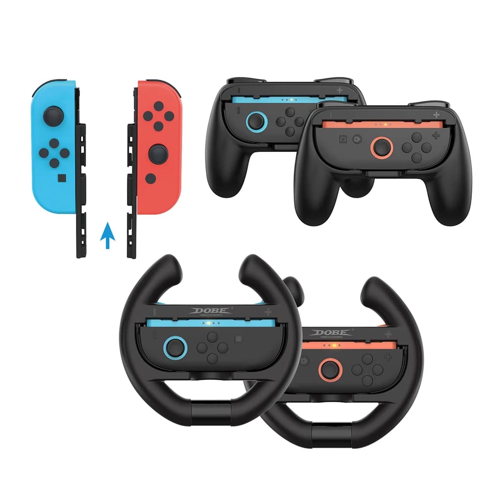 Steering Wheel Grip (4PCS) TNS-5109S for Switch/Switch 2 Joy-Con with Enhanced Grip,Oversized Top Buttons,Real Steering Feel