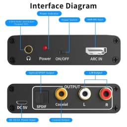 192KHz ARC Audio Extractor HDMI-compatible ARC to Optical Coaxial RCA 3.5mm Jack Converter for HDTV Speaker Soundbar Headphone