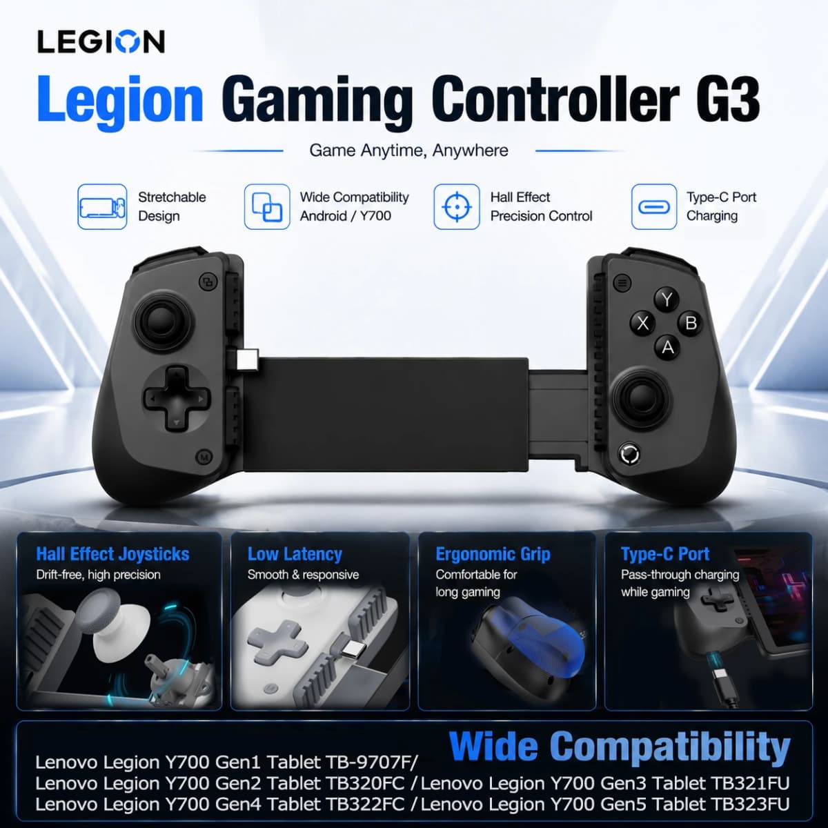 Lenovo Legion Gaming Controller G3 Wired for Lenovo Y700 2026 Tablet Gen5 Gen1/2/3/4 Gamepad Type-C Extendable Android Devices