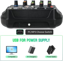 TAVOSOP Portable 4 Channel Audio Mixer Recording Sound Console Card With BT 48V USB Interface for DJ Karaoke PC MP3 Microphone