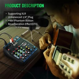 TAVOSOP Portable 4 Channel Audio Mixer Recording Sound Console Card With BT 48V USB Interface for DJ Karaoke PC MP3 Microphone
