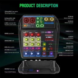 TAVOSOP Portable 4 Channel Audio Mixer Recording Sound Console Card With BT 48V USB Interface for DJ Karaoke PC MP3 Microphone