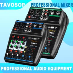 TAVOSOP Portable 4 Channel Audio Mixer Recording Sound Console Card With BT 48V USB Interface for DJ Karaoke PC MP3 Microphone