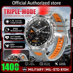 2026 New Outdoors Military 1400mAh Battery Smart Watch Men IP69K Waterproof LED Flashlight Heart Rate Sports Tracker Smartwatchs