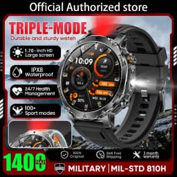 2026 New Outdoors Military 1400mAh Battery Smart Watch Men IP69K Waterproof LED Flashlight Heart Rate Sports Tracker Smartwatchs