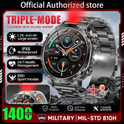 2026 New Outdoors Military 1400mAh Battery Smart Watch Men IP69K Waterproof LED Flashlight Heart Rate Sports Tracker Smartwatchs