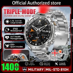 2026 New Outdoors Military 1400mAh Battery Smart Watch Men IP69K Waterproof LED Flashlight Heart Rate Sports Tracker Smartwatchs