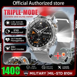 2026 New Outdoors Military 1400mAh Battery Smart Watch Men IP69K Waterproof LED Flashlight Heart Rate Sports Tracker Smartwatchs