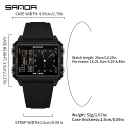 SANDA Luxury Brand Digital Watch for Men Women Square Dial Sport Waterproof Watches Man LED Pointer Display Relogios Masculino