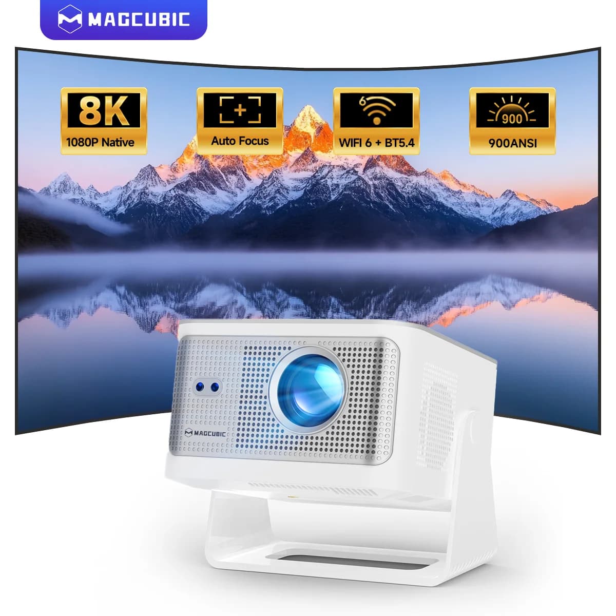 Magcubic HY350Max 900ANSI Android 14 Auto FocusProjector Support 8K Native 1080P with Wifi6 BT5.4 16G Allwinner H726 Portable