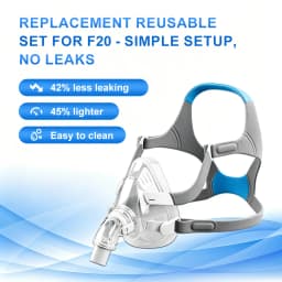 AirFit F20 Full Face CPAP Mask Replacement Kit with Cushion, Headgear, Swivel Elbow, Frame & Clips Included for Complete Renewal