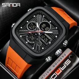 SANDA Fashion Men Watches Square Sport Watches Digital Dual Time Watches 50m Waterproof Electronic Men's Wrist Watches