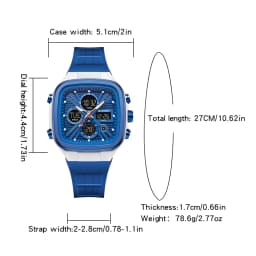SANDA Fashion Men Watches Square Sport Watches Digital Dual Time Watches 50m Waterproof Electronic Men's Wrist Watches