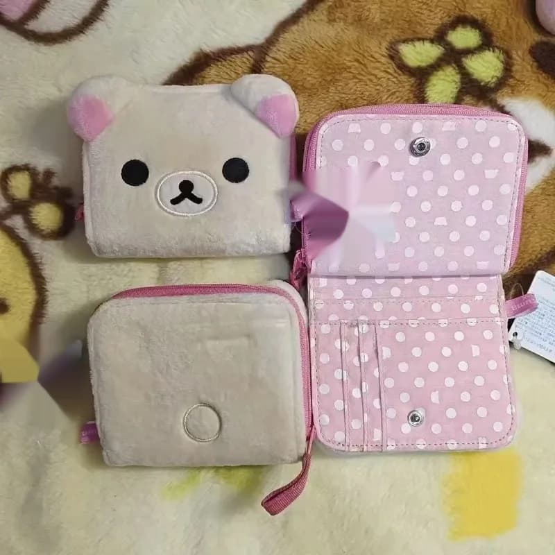 New Japanese Rilakkuma Bear Plush Foldable Compact Coin Purse Anime Portable Card Holder Short Wallet Card Storage Bag Gifts