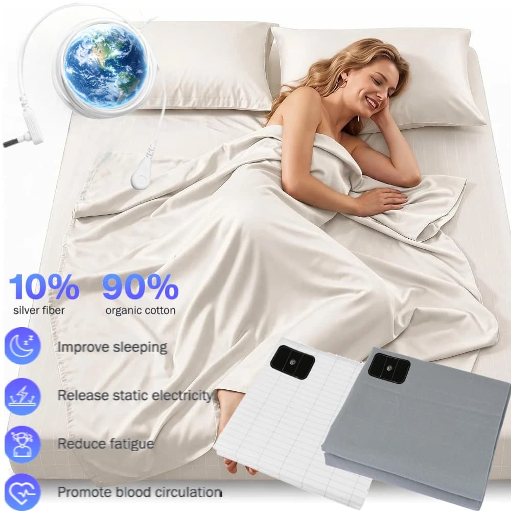 Grounding Bed Sheet 132/203/230CM Grounding Mat 10% Silver Fiber & 90% Organic Cotton Earth Energy Mat for Healthy Sleep Therapy
